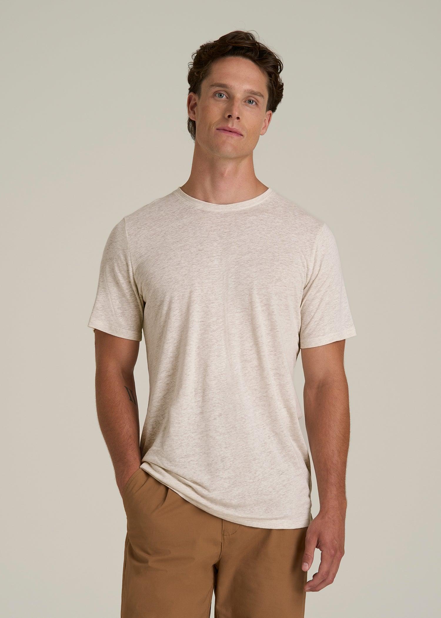 Linen Crewneck T-Shirt for Tall Men in Heathered Oatmeal Male Product Image