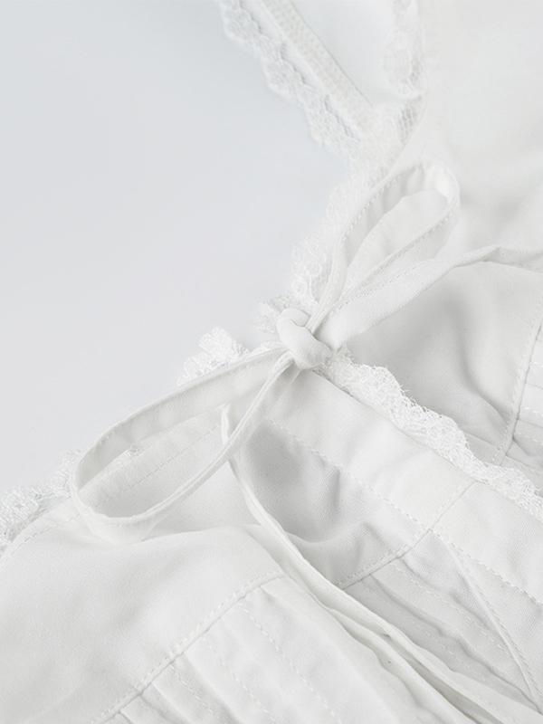 Square Neck Lace Stitching Bowknot Slim Tank Top Product Image