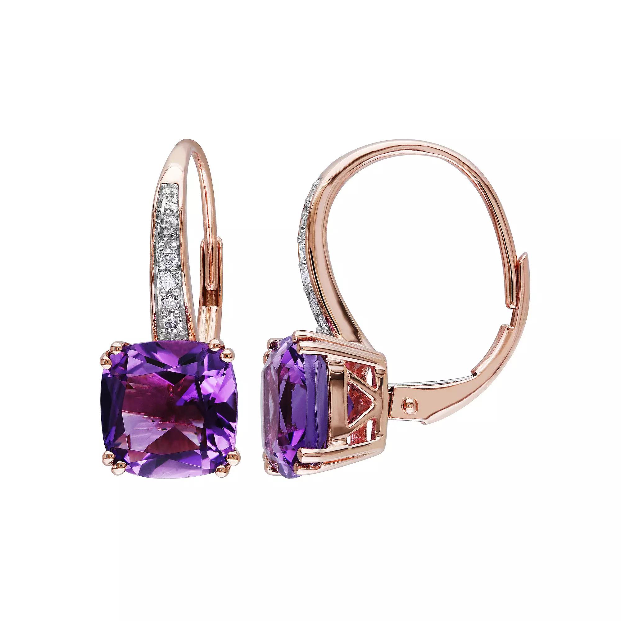 Stella Grace 10k Rose Gold Amethyst & Diamond Accent Leverback Earrings, Women's, 10k Rsgold Product Image