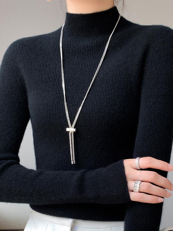 Casual Skinny Long Sleeves Solid Color Half Turtleneck Sweater Tops Product Image