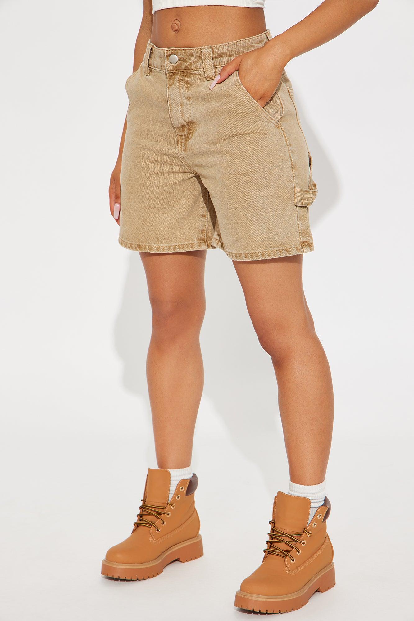 Work It Out Utility Denim Shorts - Tan Female Product Image