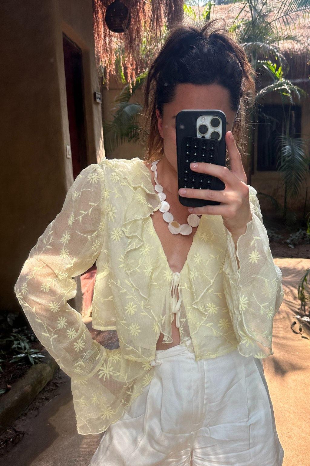 Guilliana Yellow Ruffle Blouse Product Image