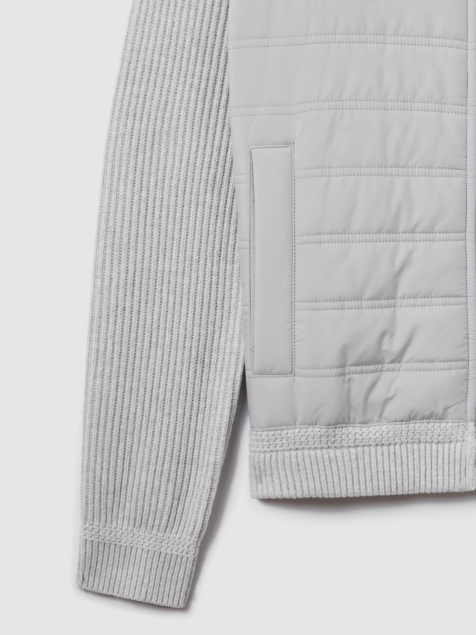 Hybrid Quilt and Knit Zip-Through Jacket in Soft Grey Product Image