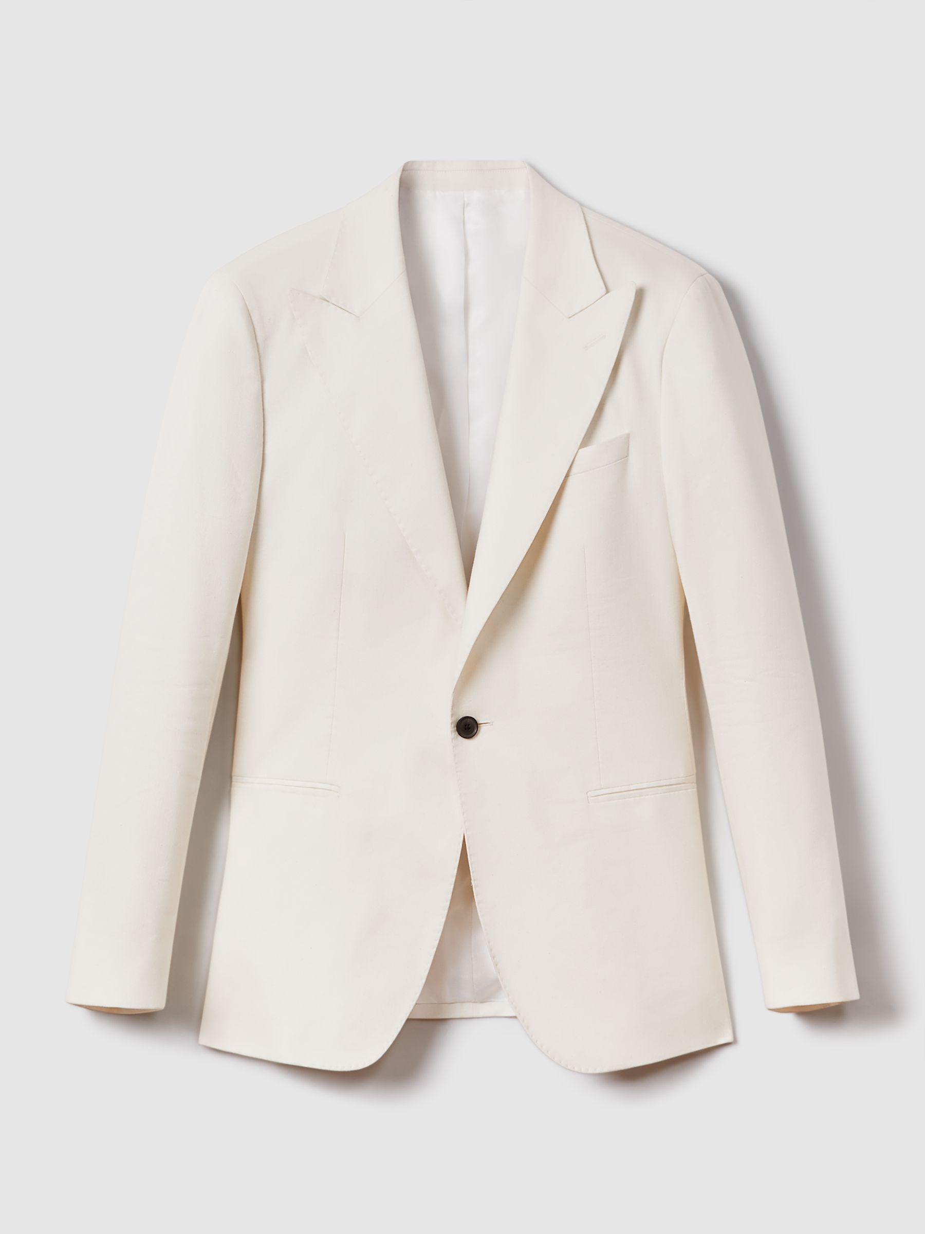 Heat Off White Linen Blend Single Breasted Slim Fit Blazer Product Image