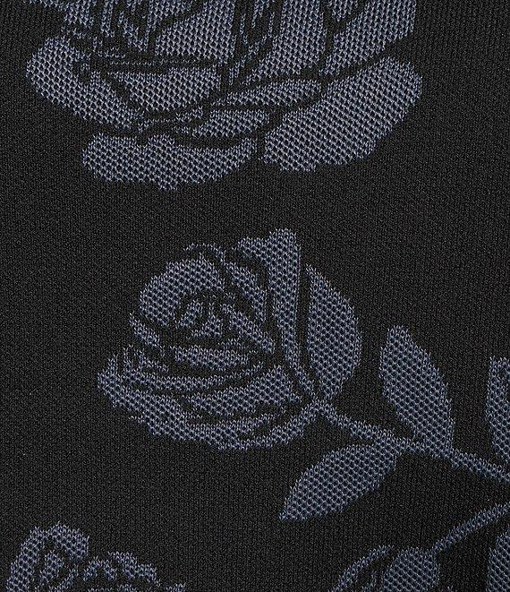 Leo & Nicole Plus Size Envelope Neck Long Sleeve Allover Rose Jacquard Sweater Product Image