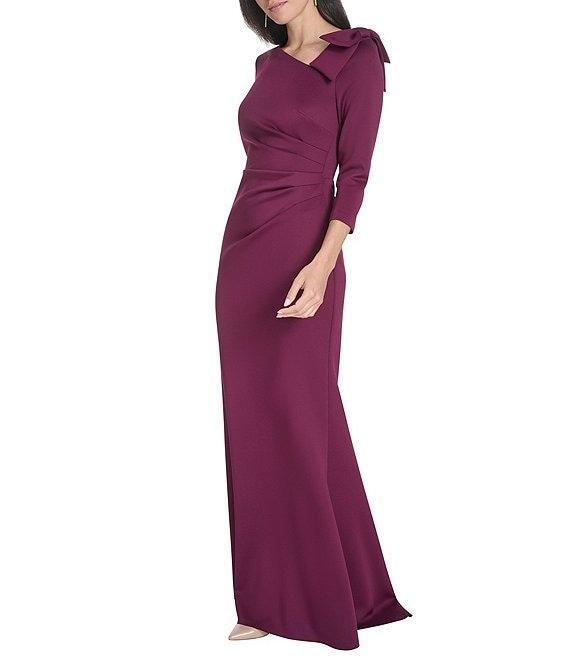 Jessica Howard 3/4 Sleeve Asymmetrical Neck Bow Shoulder Side Tuck Gown Product Image