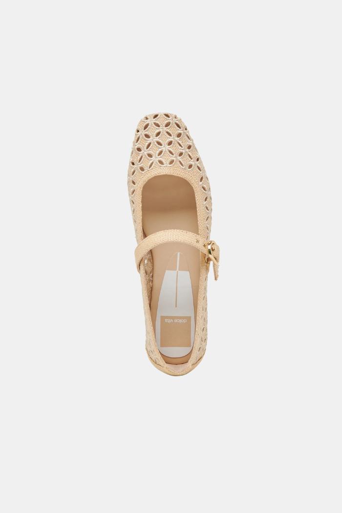 Rodni Eyelet Perf Ballet Flats - Lt Natural Woven Raffia Product Image