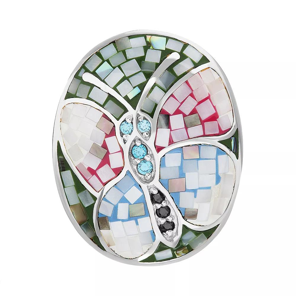 Sterling Silver Mother-of-Pearl Mosaic Butterfly Ring, Women's,  Product Image