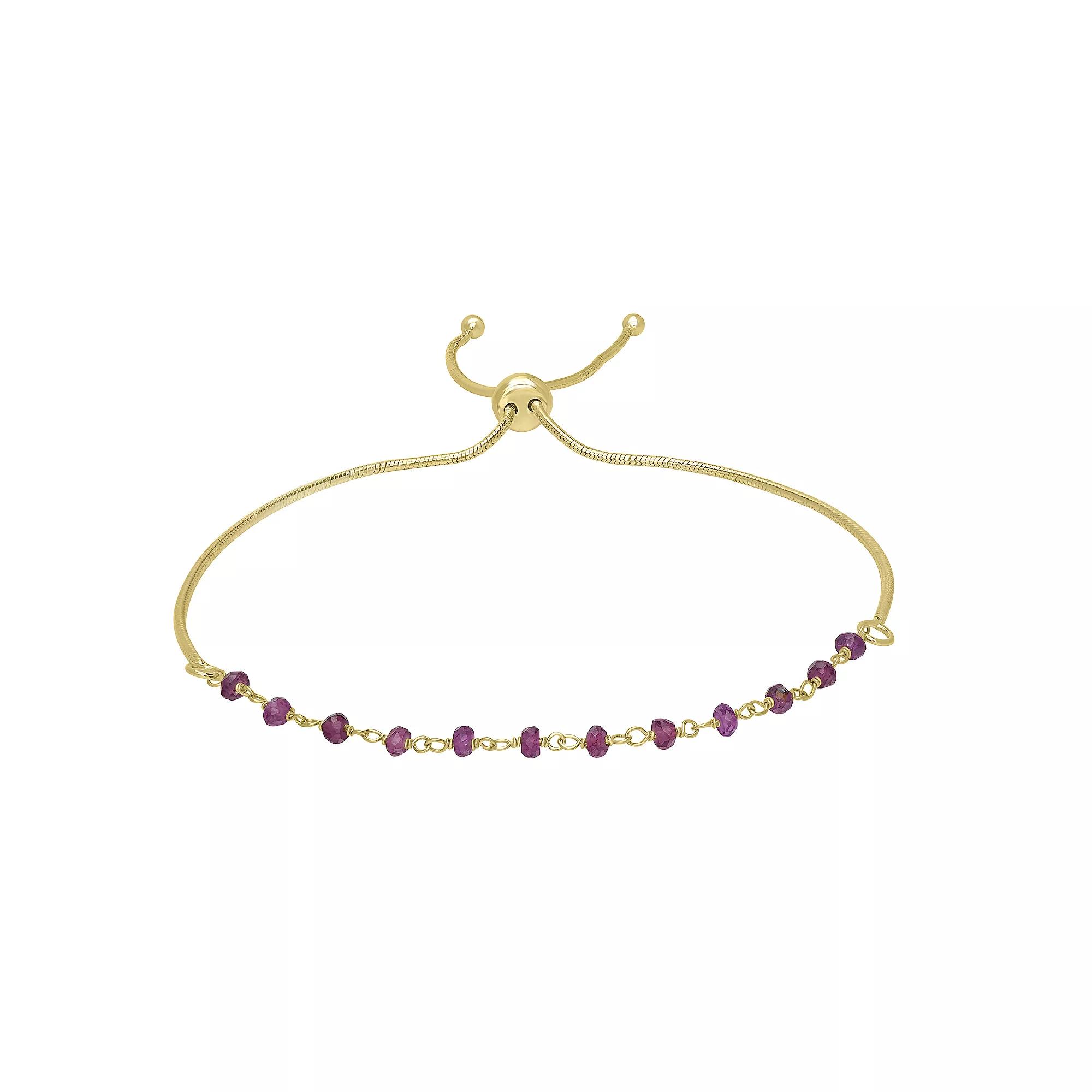 Gemistry 14k Gold over Sterling Silver Gemstone Beaded Adjustable Bracelet, Women's, Size: 11, Purple Product Image