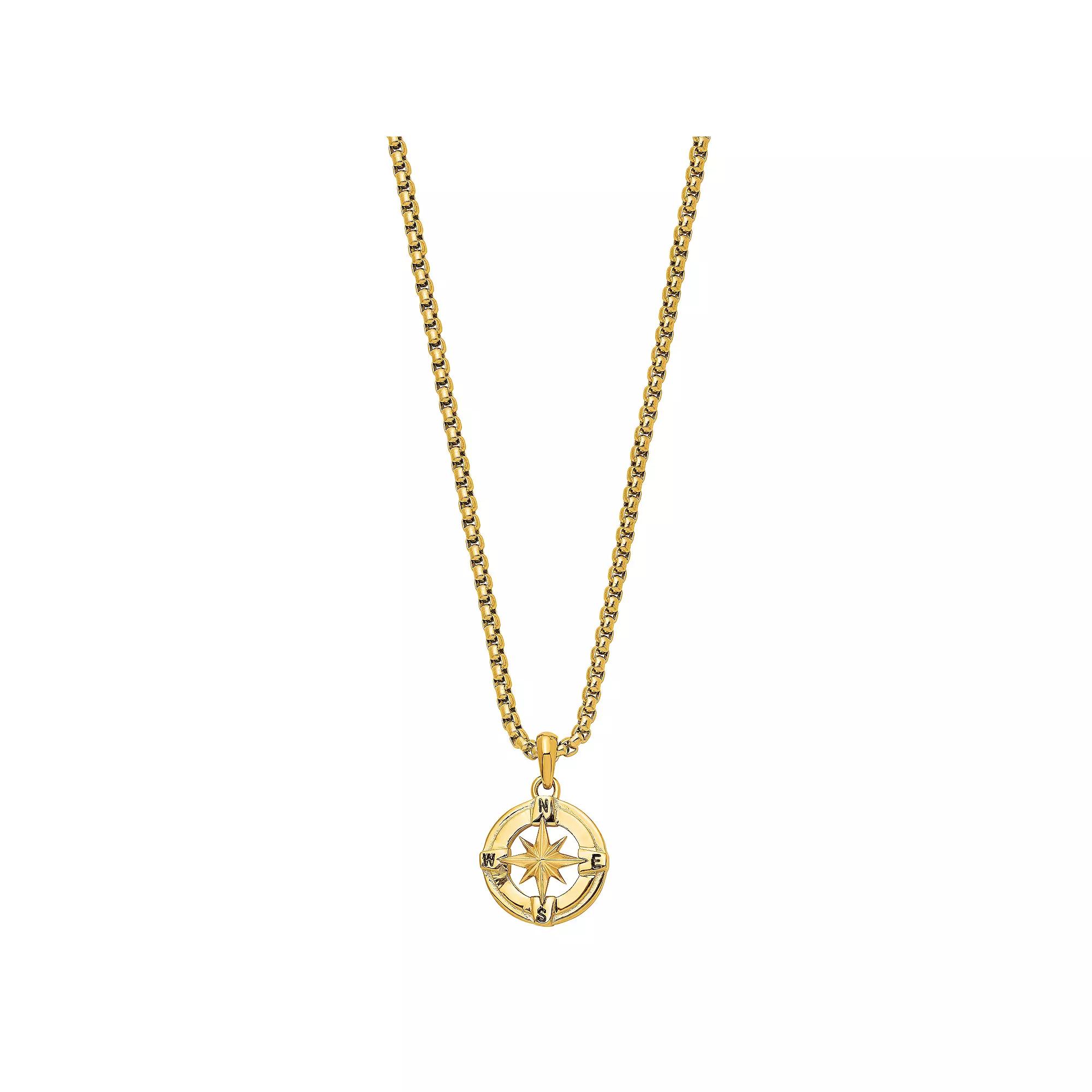 Men's Stainless Steel Compass Pendant Necklace, Size: 22" Product Image