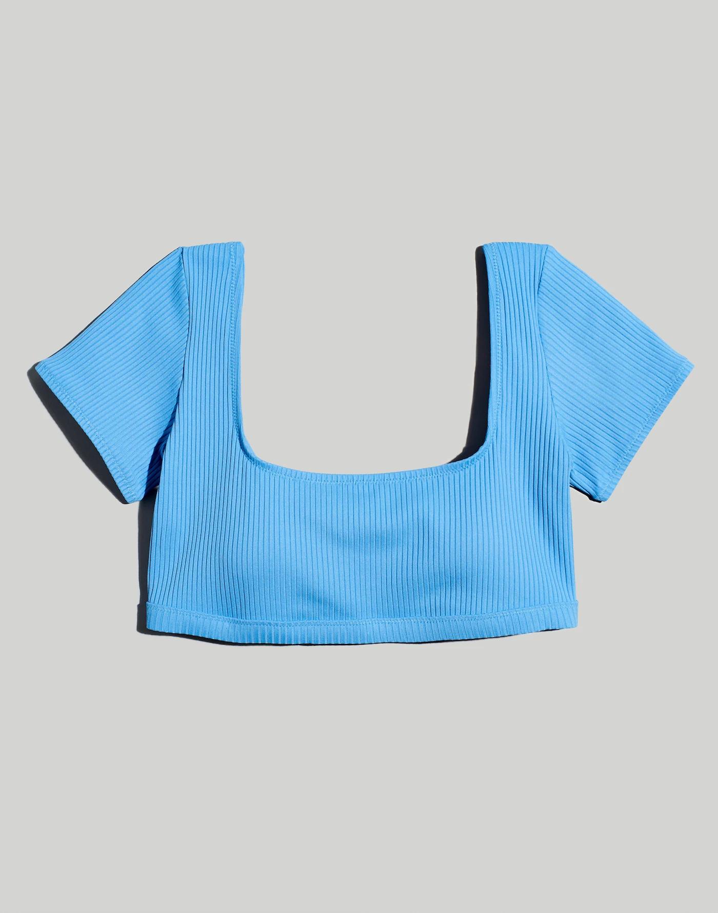 Ribbed Square-Neck Longline Bikini Top Product Image