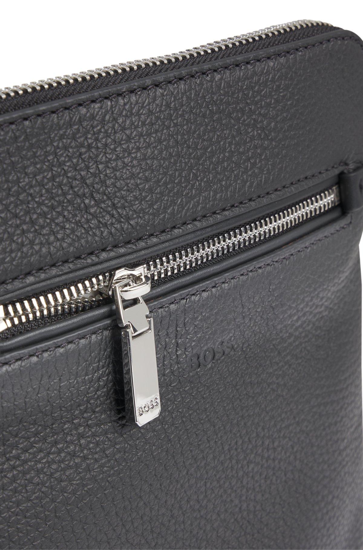 BOSS - Envelope bag in grained Italian leather with embossed logo - Black Product Image