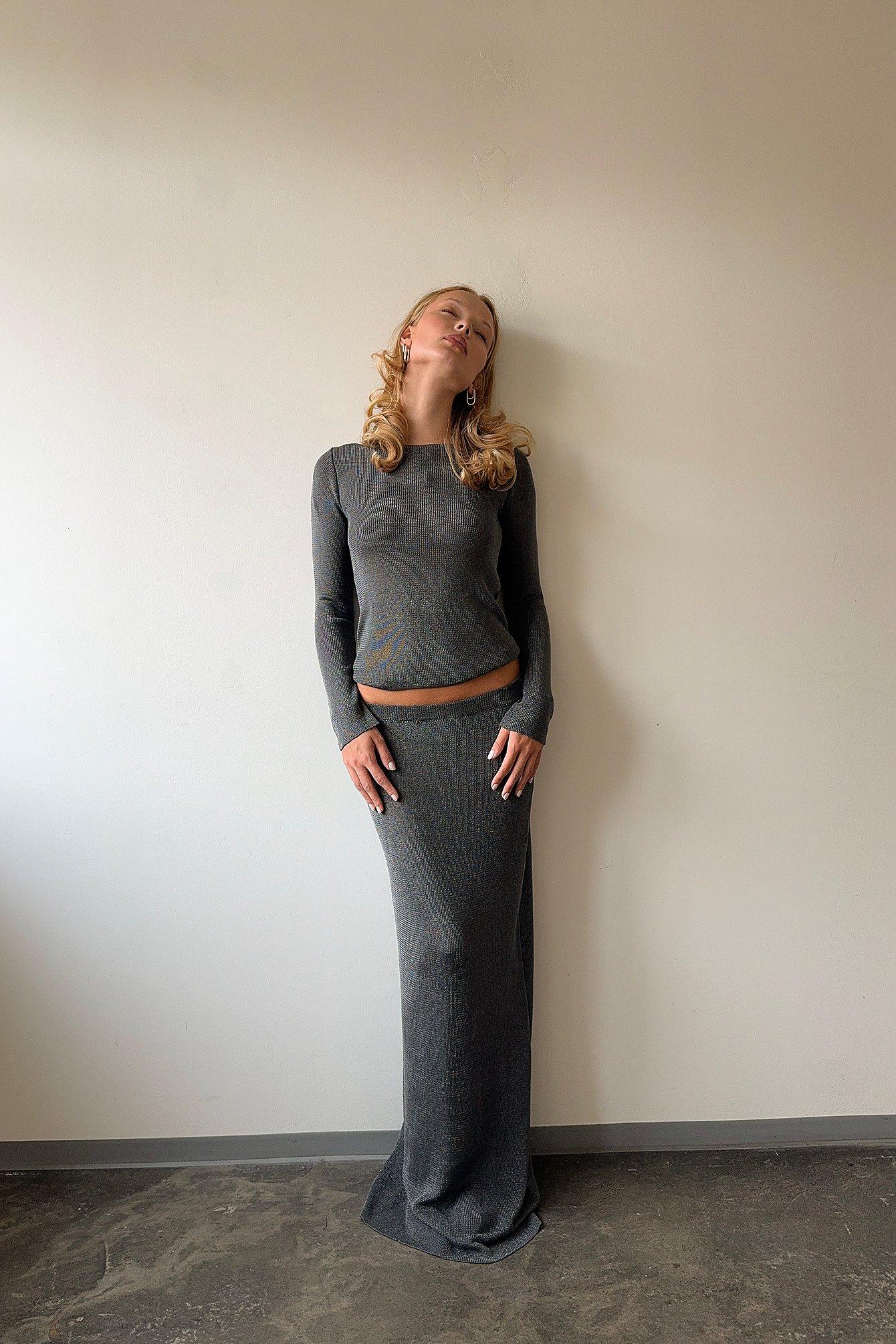 Metallic Knitted Maxi Skirt Product Image