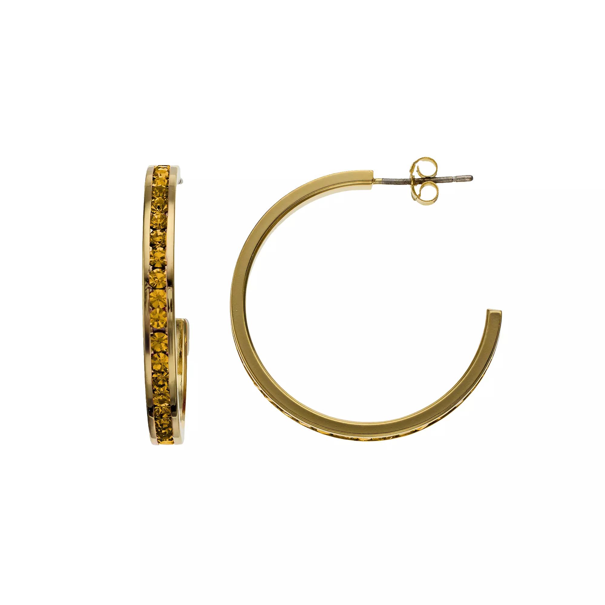 Traditions Jewelry Company 18k Gold Over Silver Crystal Birthstone Hoop Earrings, Womens, October Product Image