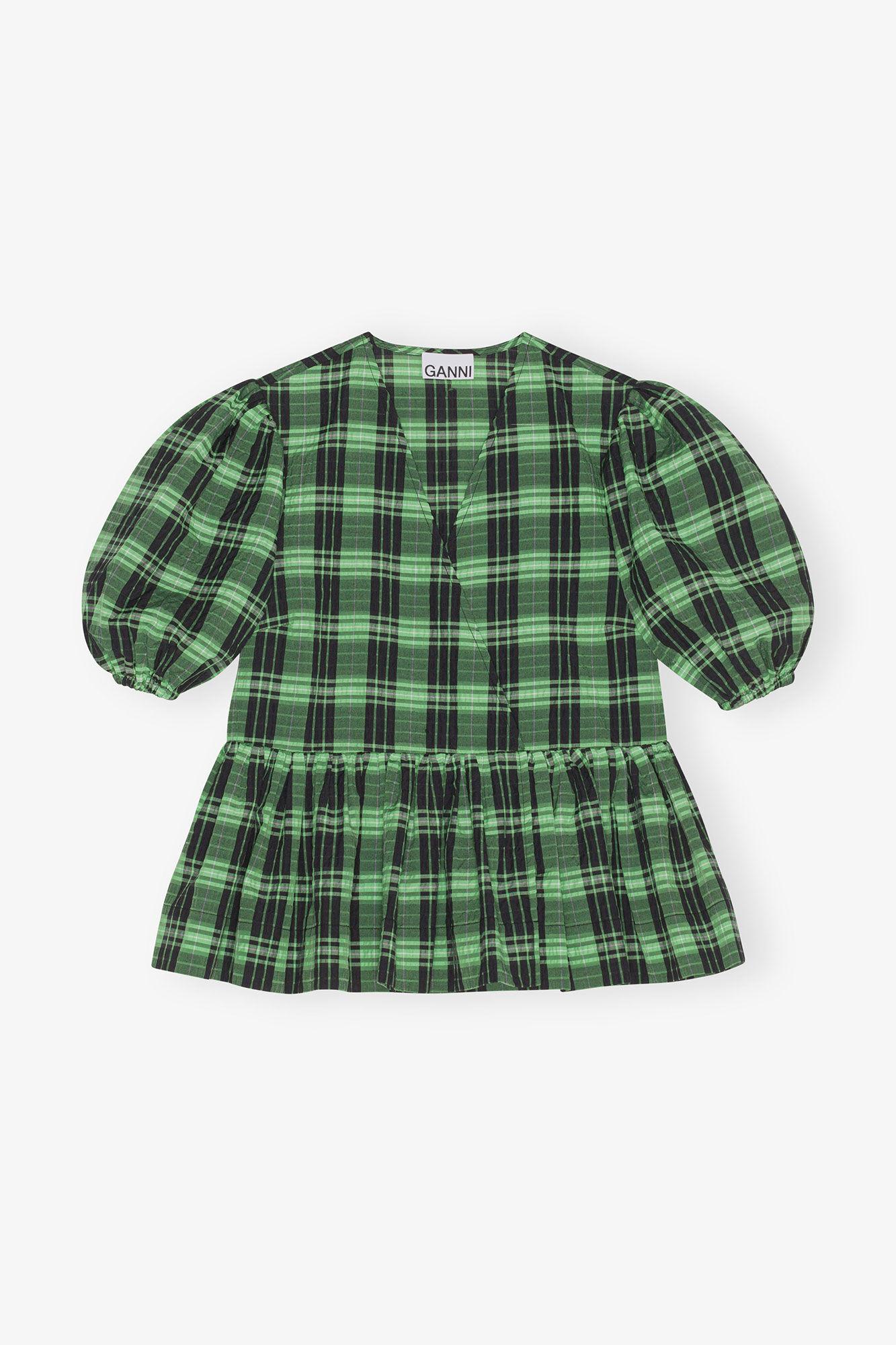 Green Seersucker Check Wrap Blouse Product Image