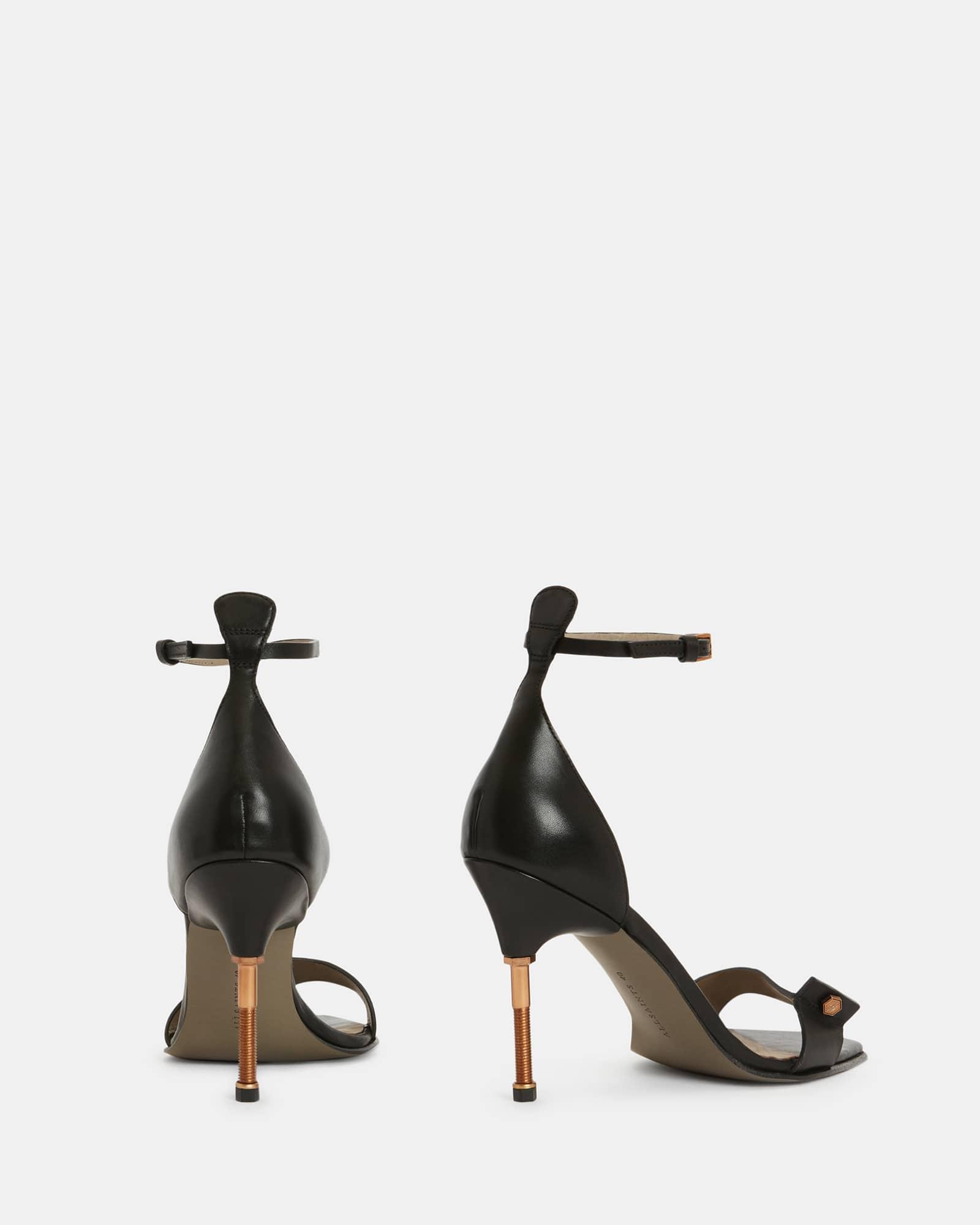 Betty Square Toe Leather Heeled Sandals Black | ALLSAINTS US Product Image