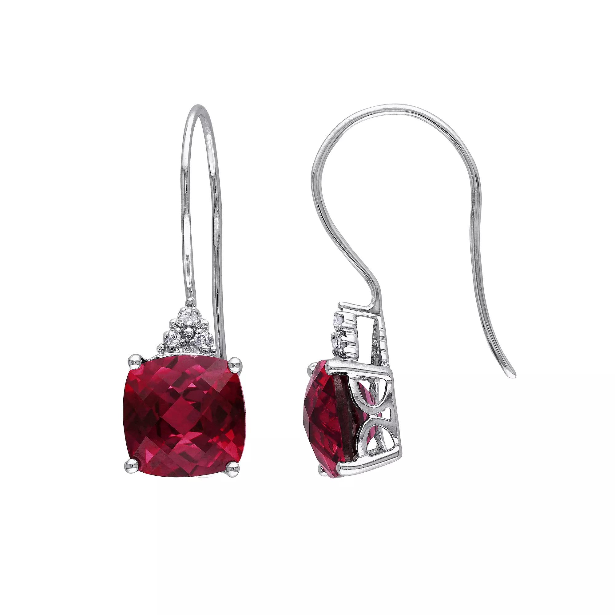 Stella Grace 10k White Gold Lab-Created Ruby & Diamond Accent Hook Earrings, Women's Product Image