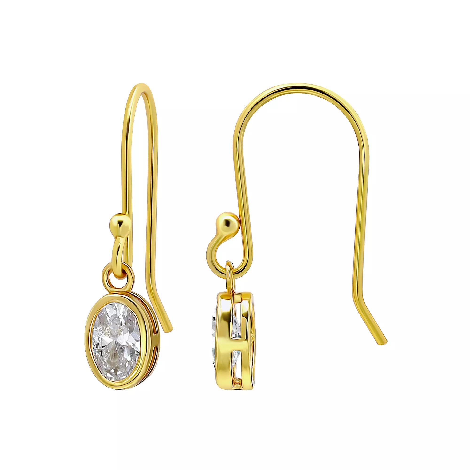 Aleure Precioso Sterling Silver Cubic Zirconia Oval Cut Drop Earrings, Women's, Gold Tone Product Image