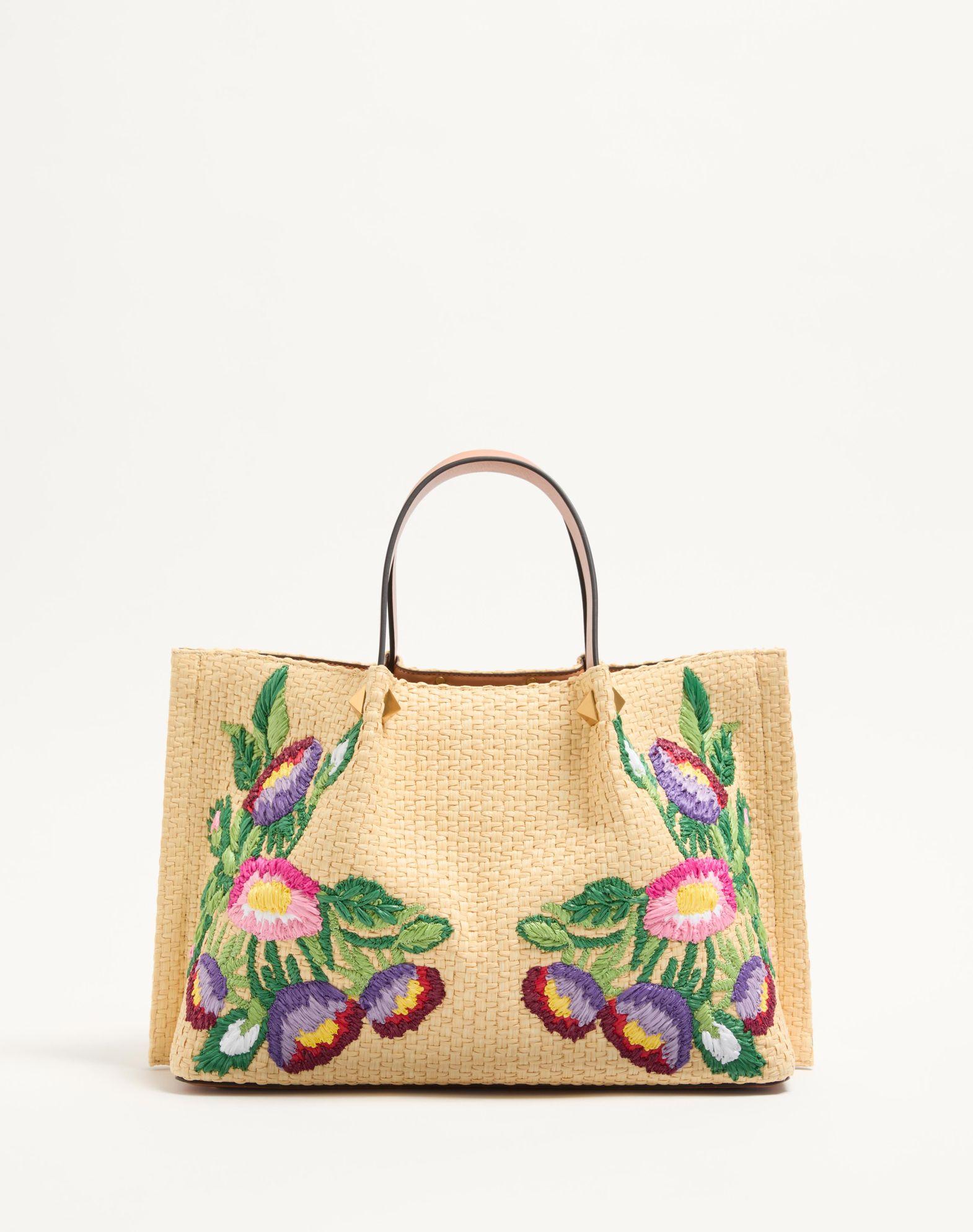 Medium Shopping Bag In Raffia With Floral Embroidery Product Image