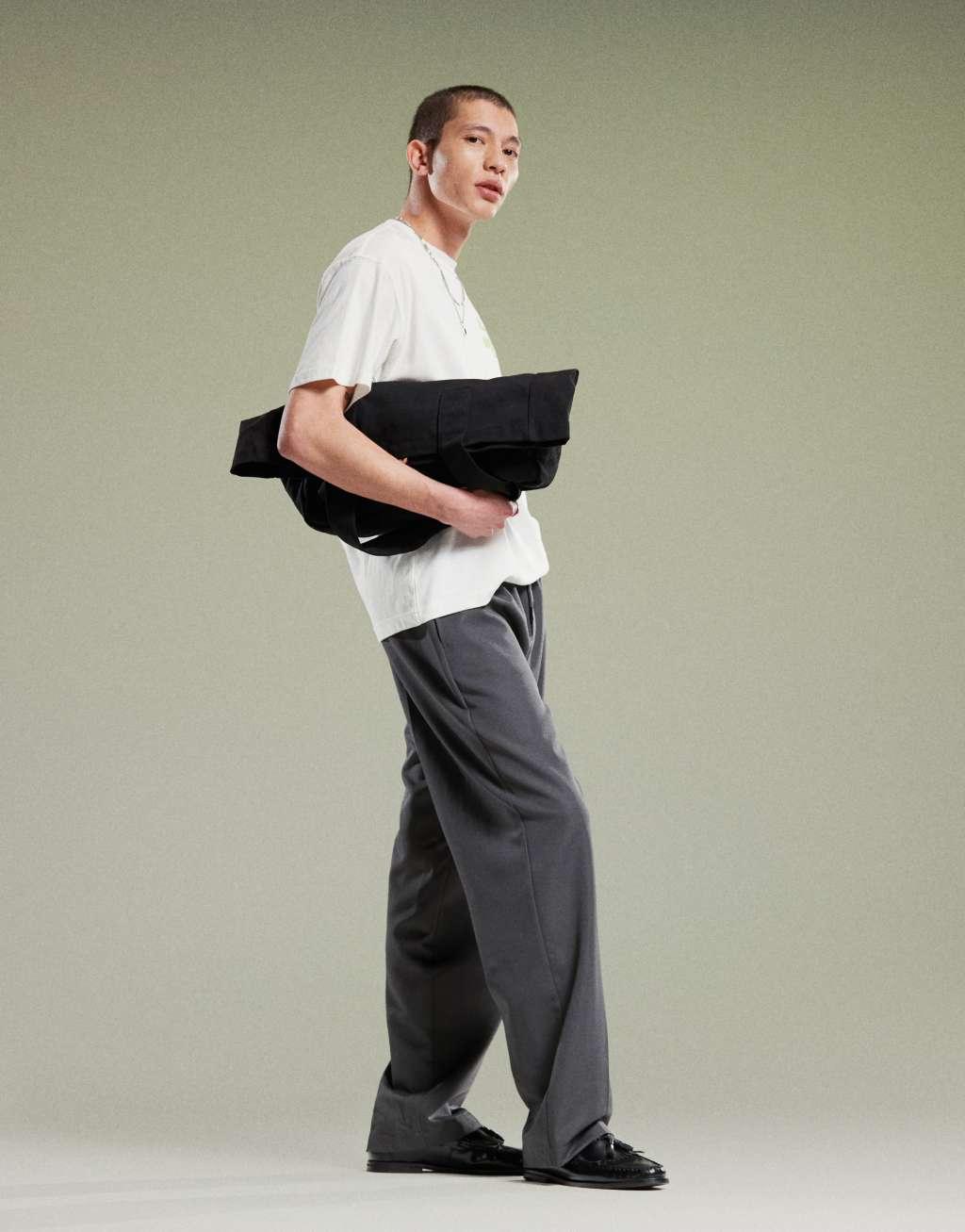 ASOS DESIGN pull on smart wide leg pants in charcoal Product Image