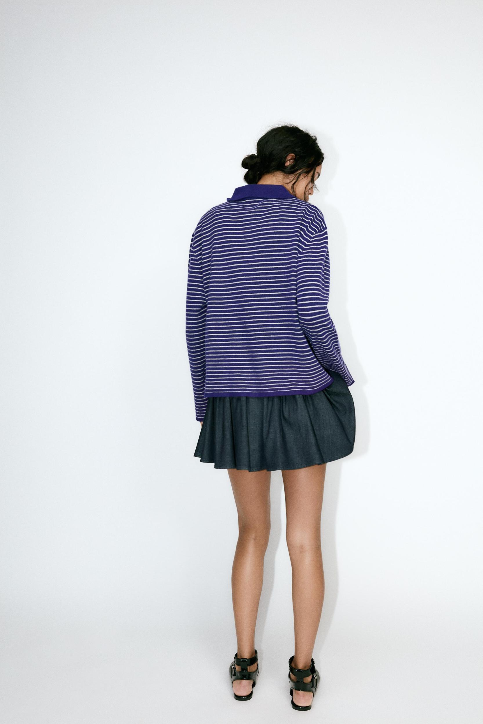 STRIPED KNIT POLO SWEATER Product Image