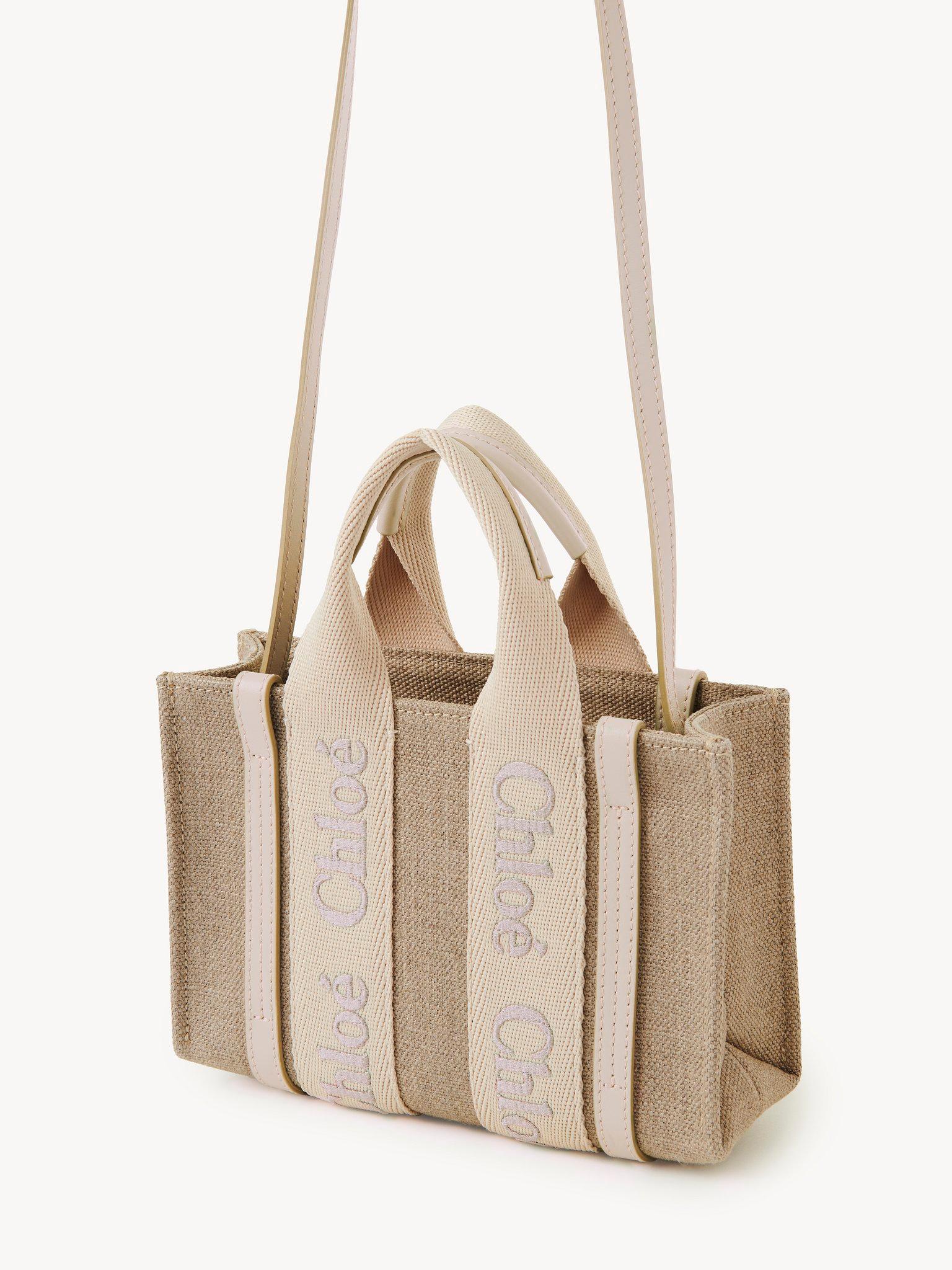 Mini Woody tote bag in linen & leather Product Image