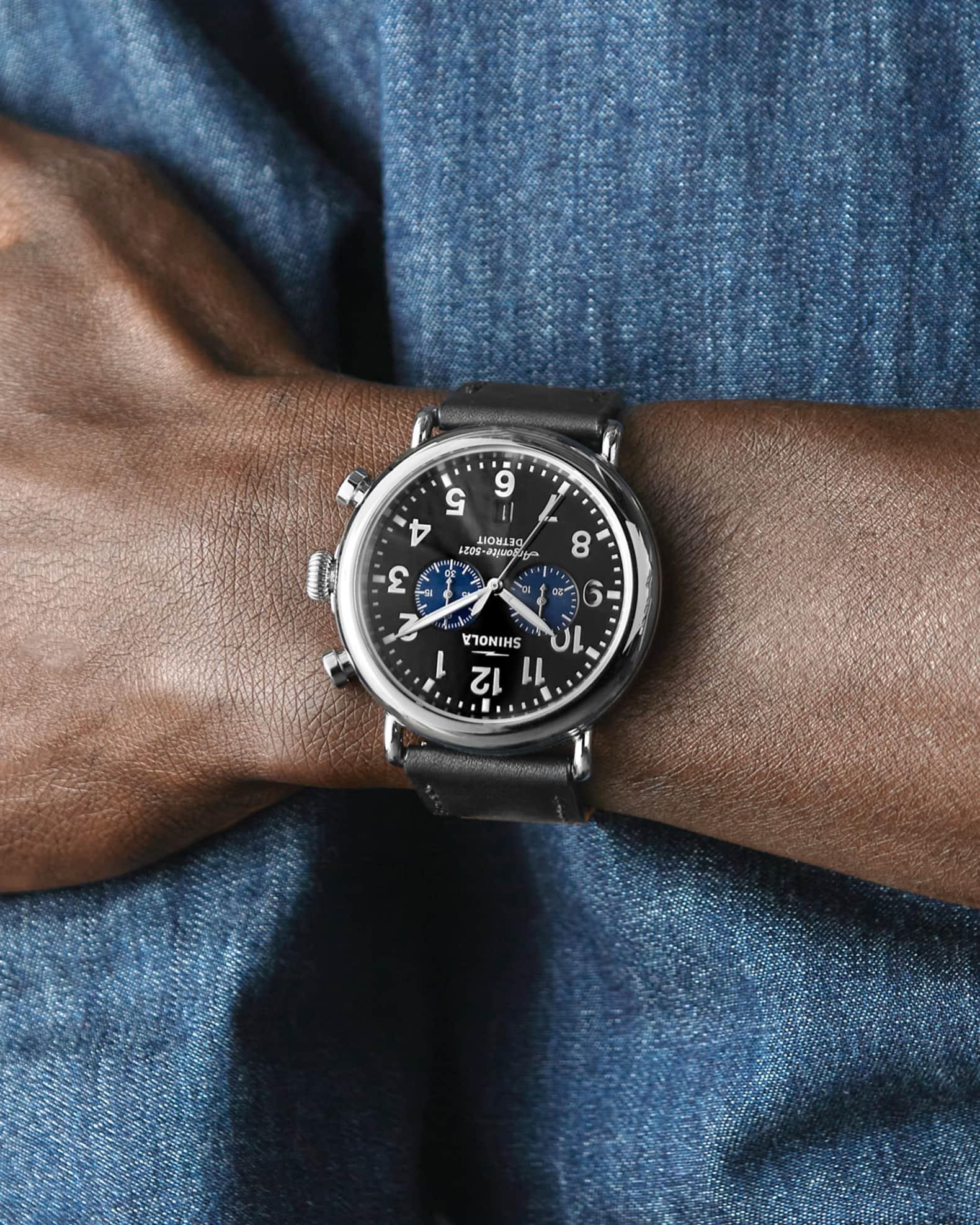 Mens Runwell 47mm Stainless Steel Leather-Strap Chronograph Watch Product Image