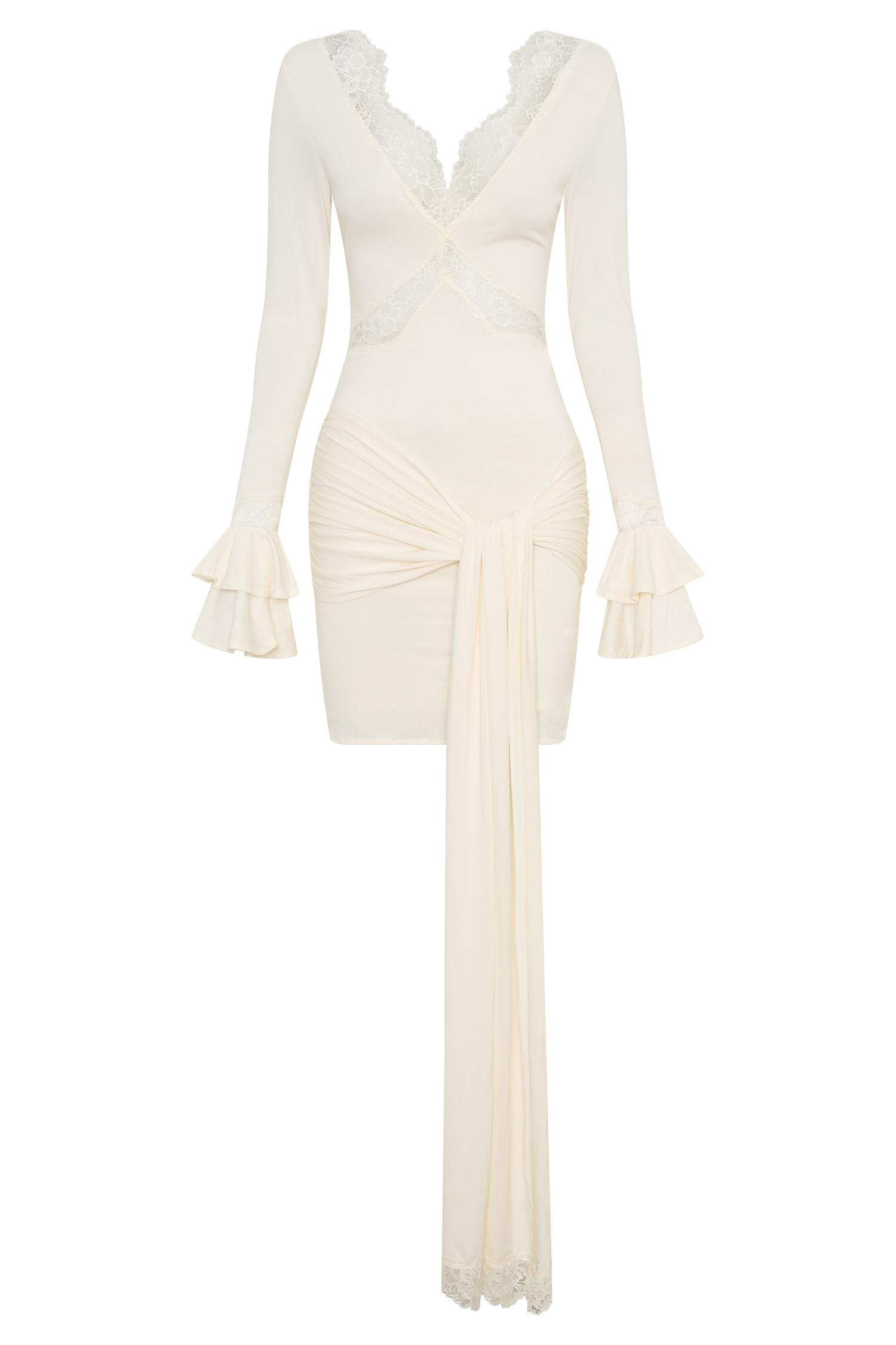 Electra Slinky Lace Mini Dress - Ivory Product Image