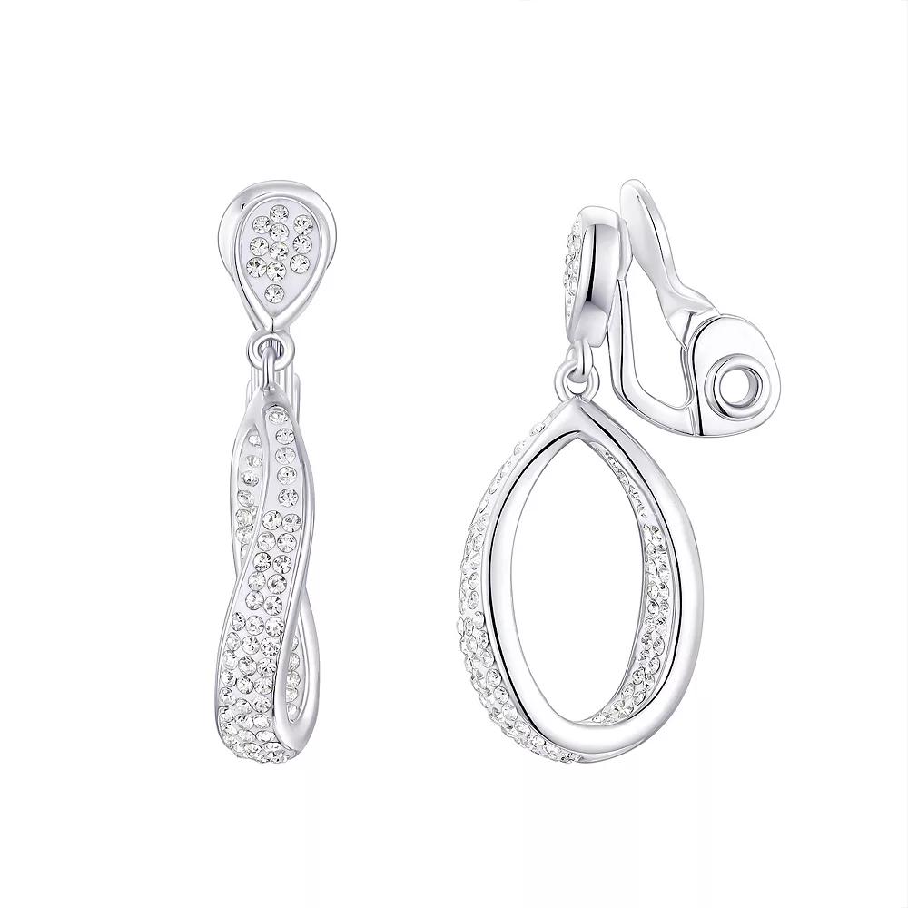 Chrystina Fine Silver Plated Crystal Twisted Open Hoop Clip-On Drop Earrings, Women's, Silver Tone Product Image