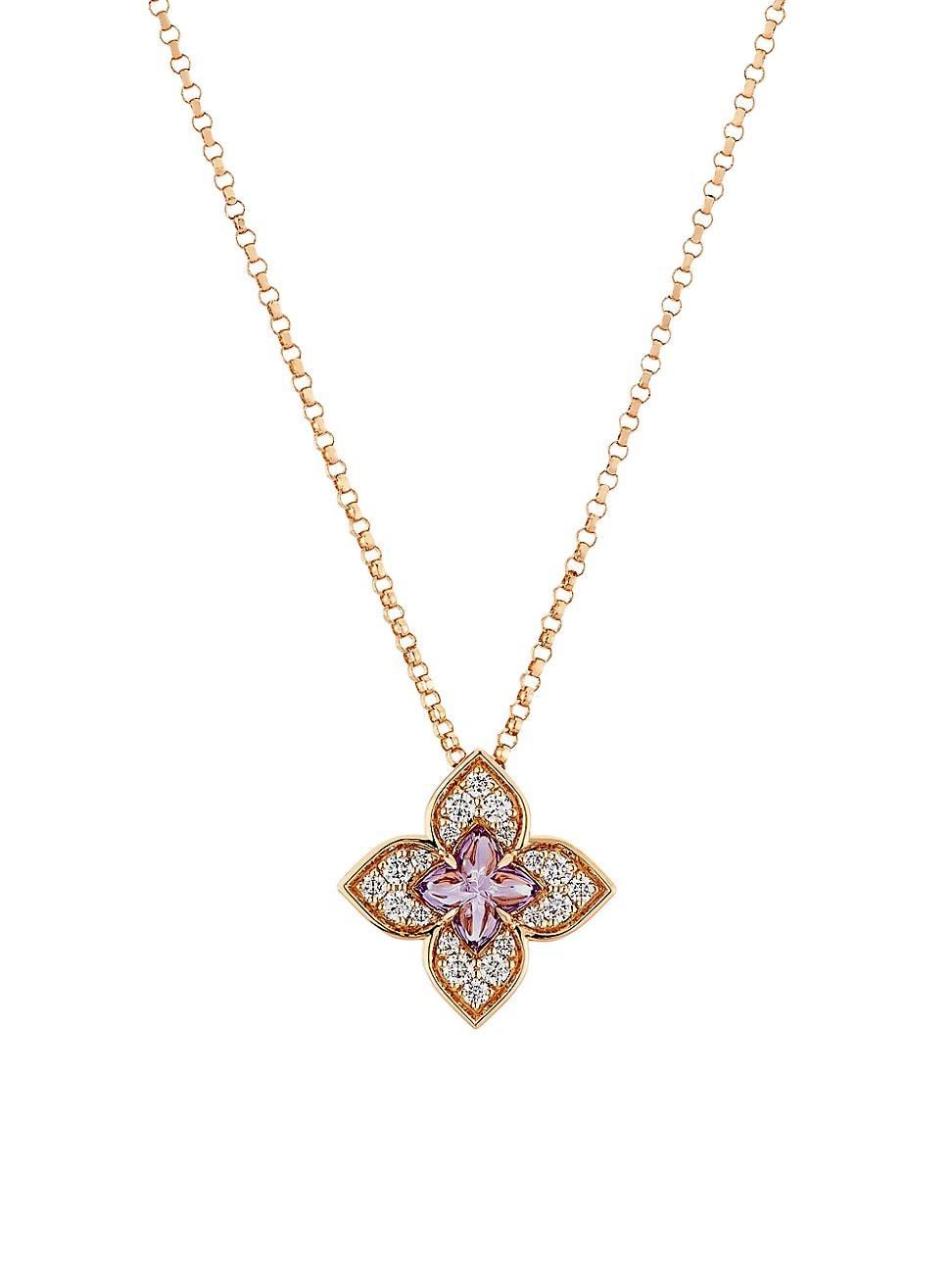 Womens Venetian Princess Carnivale 18K Rose Gold, Amethyst & 0.17 TCW Diamond Flower Pendant Necklace Product Image