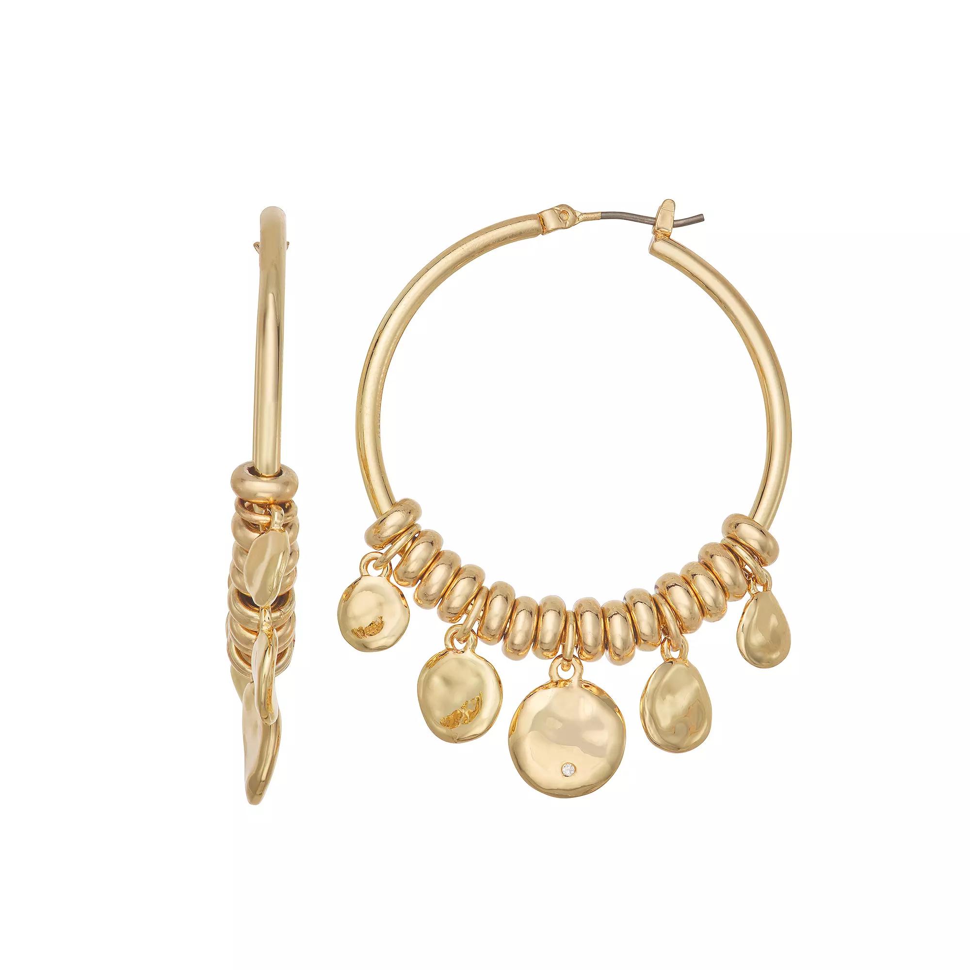 Napier Gold Tone Glitzy Hoop Earrings, Women's Product Image