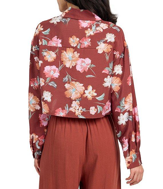 Sadie & Sage Floral Wine Button Front Cropped Shirt Product Image