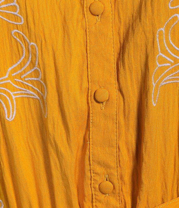 Calessa Embroidered Split V-Neck Short Balloon Sleeve A-Line Tiered Belted Maxi Dress Product Image