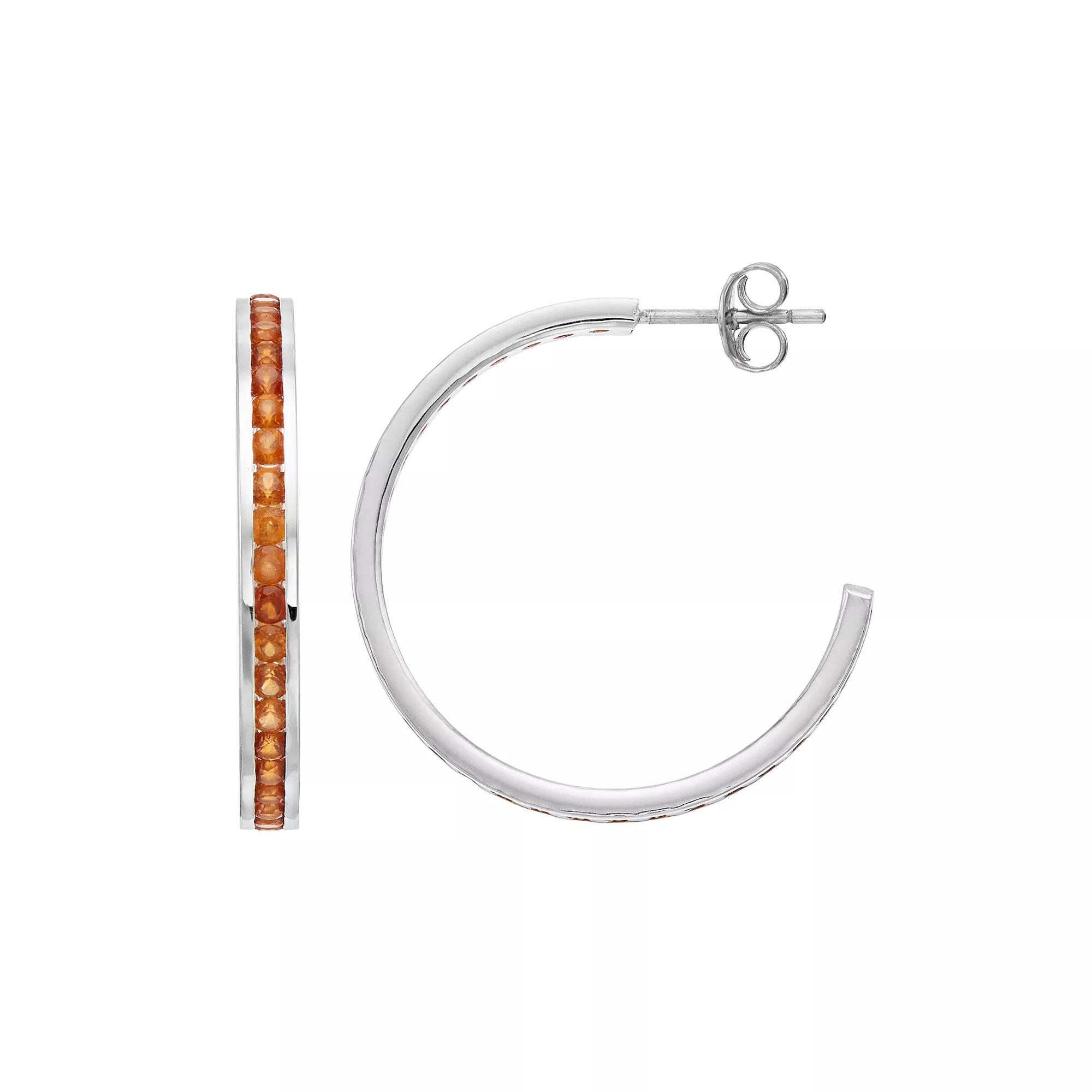 Traditions Jewelry Company Sterling Silver Channel-Set Lab-Created Ruby Birthstone Hoop Earrings, Women's Product Image