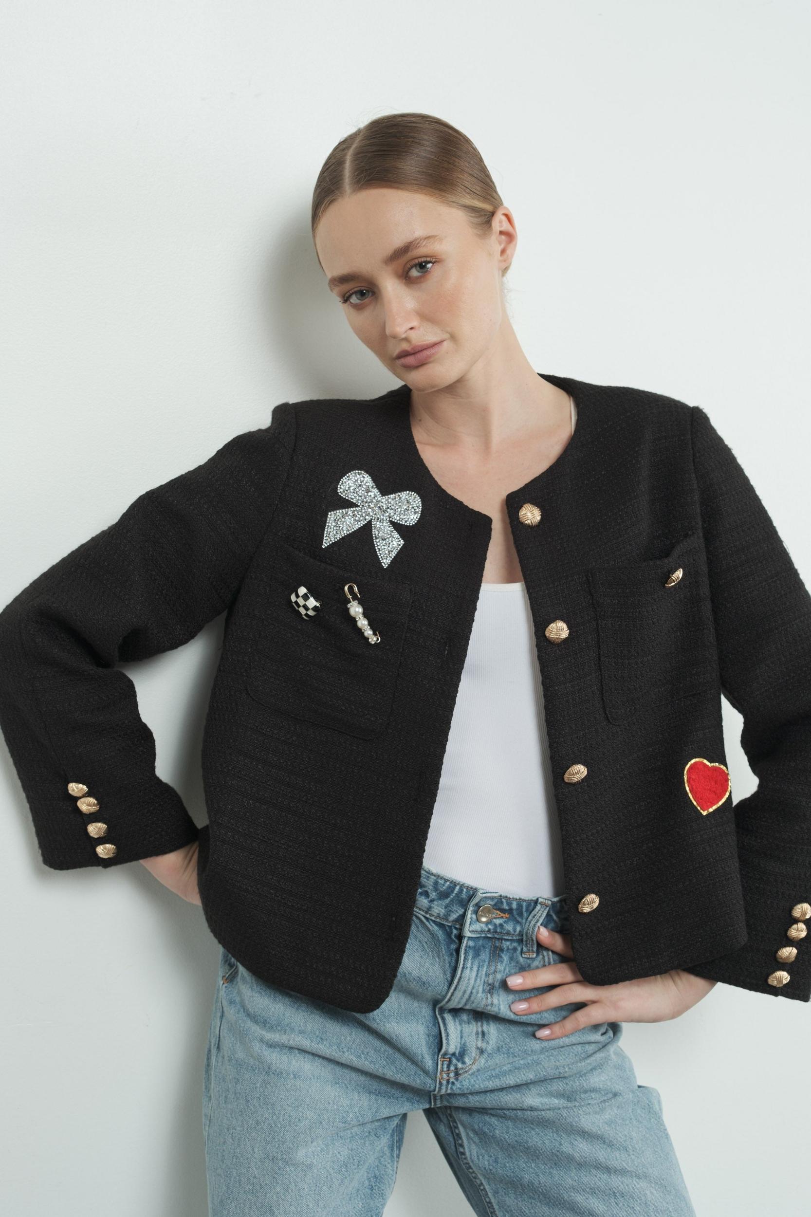 Cute Patch Tweed Jacket Product Image