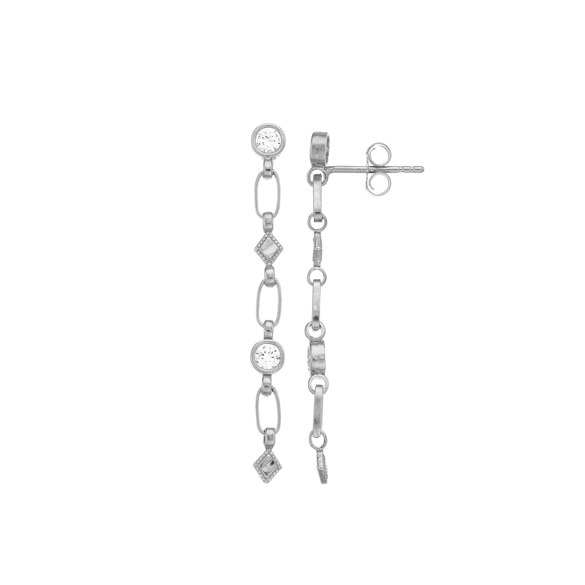 Kristen Kesho Sterling Silver Lab-Created White Sapphire Rhombus Link Drop Earrings, Women's Product Image