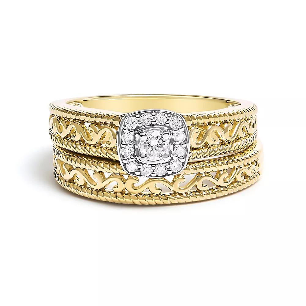 Haus of Brilliance 14k Gold Plated Sterling Silver 1/5 Carat T.W. Diamond Halo & Milgrain Engagement Ring Set, Women's, Size: 7, White Product Image