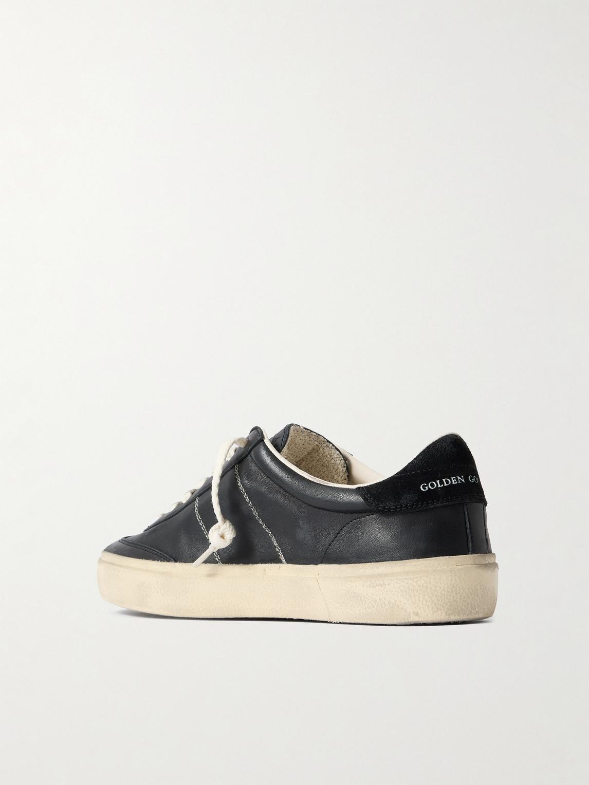 GOLDEN GOOSE Deluxe Brand Vintage-inspired Black Leather Sneakers With Contrasting White Laces Product Image