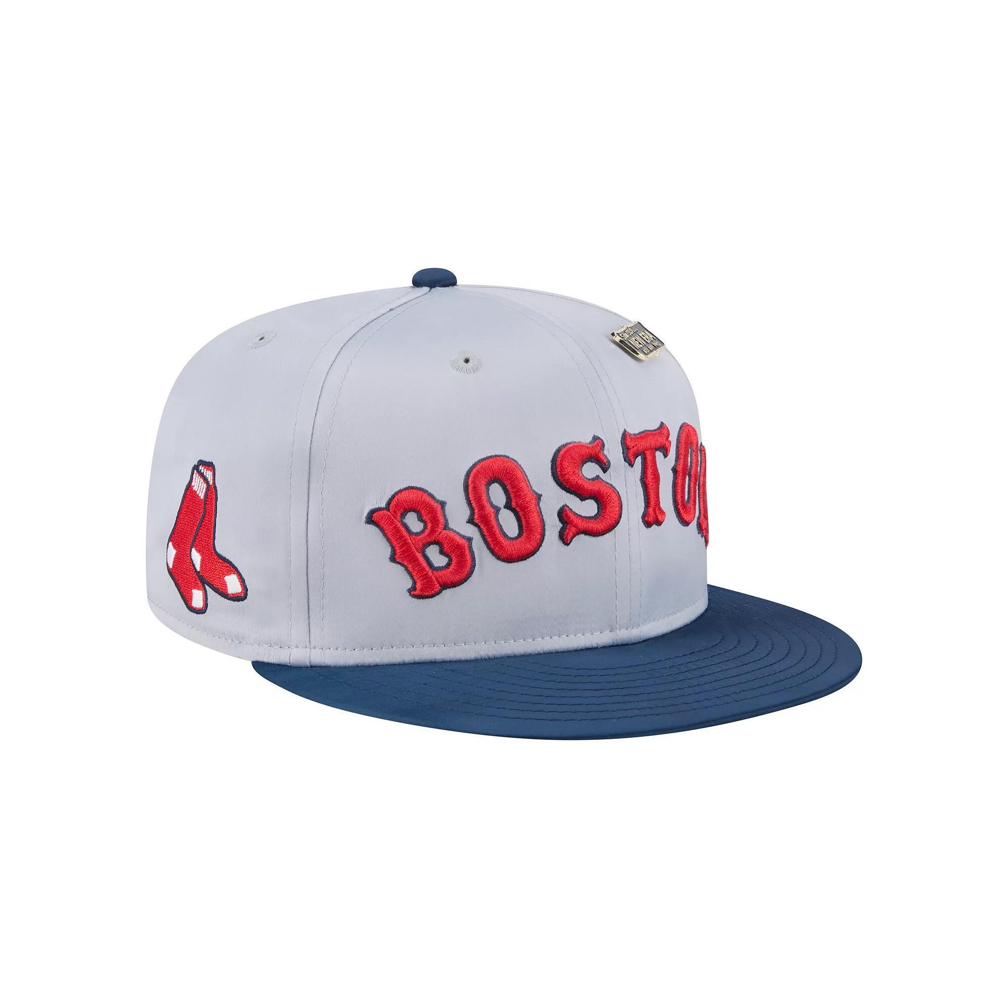 Men's New Era Gray/Navy Boston Red Sox Satin 59FIFTY Fitted Hat,  Product Image