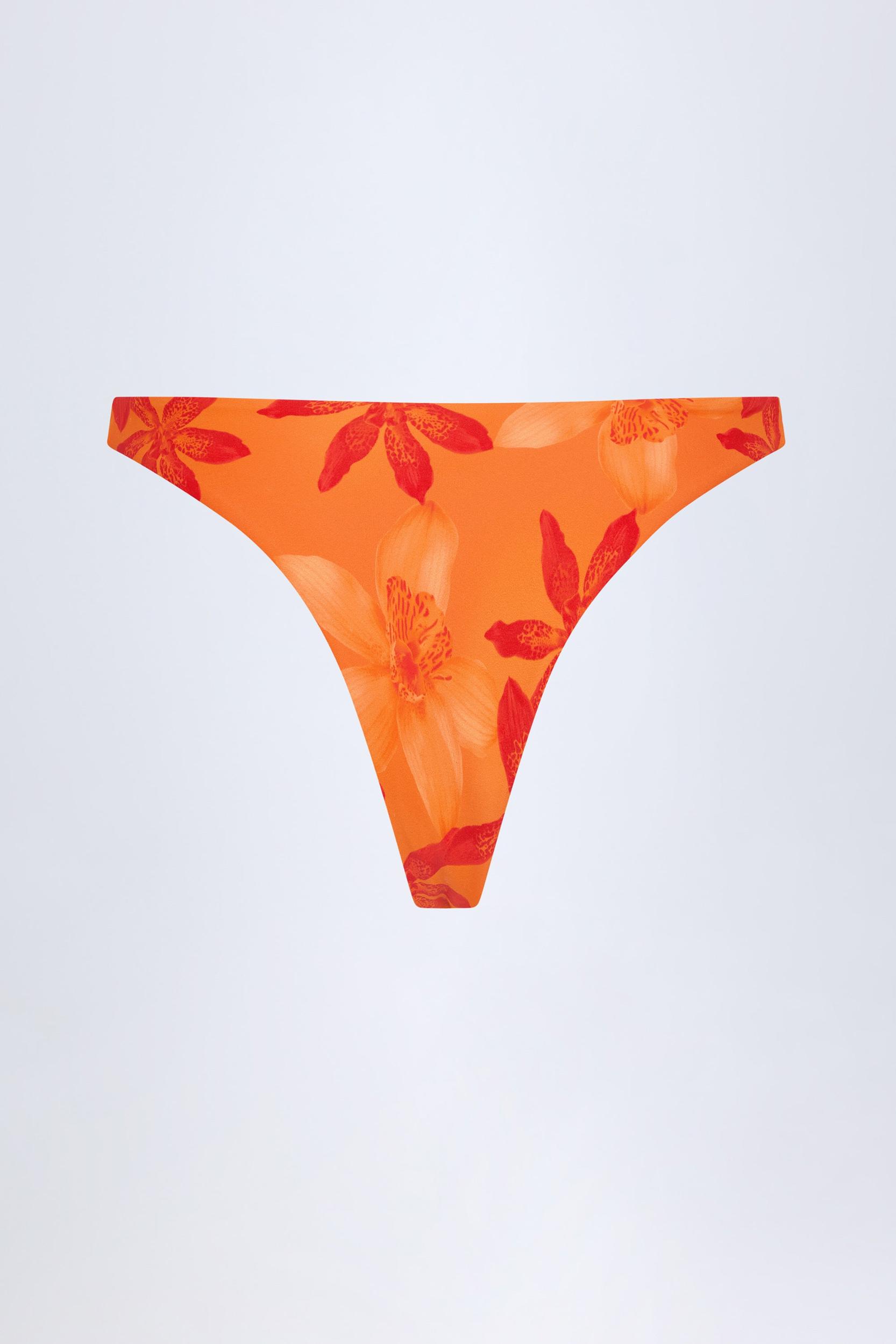 Hardware-Detail Cheeky Bikini Bottoms in Orange Orchid Print Product Image