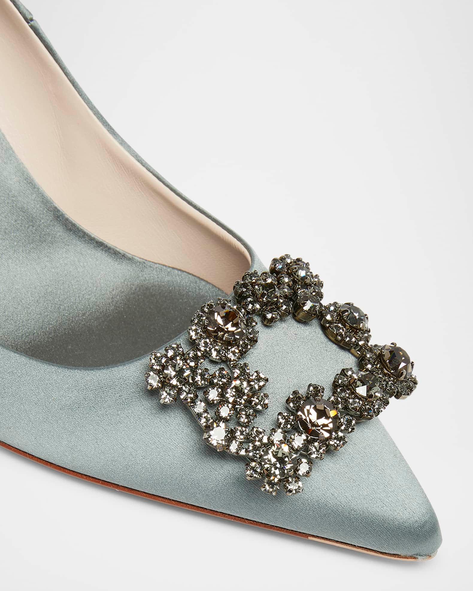 Satin Crystal Flowers Buckle Pumps Product Image