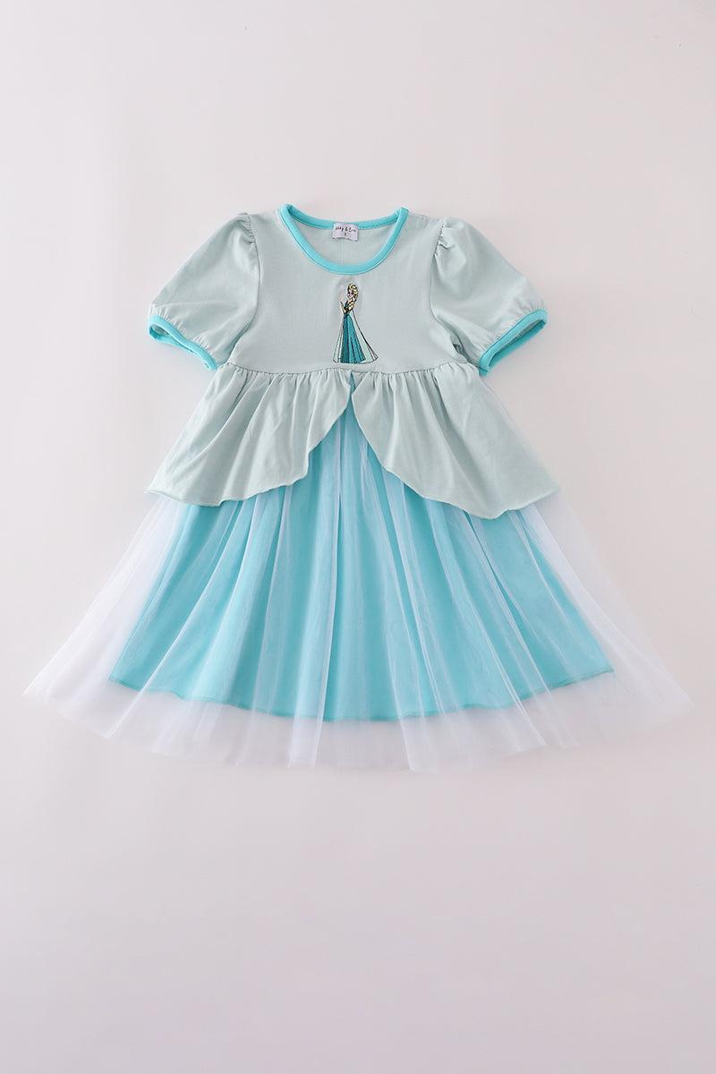 Sky princess embroidery ruffle dress Product Image
