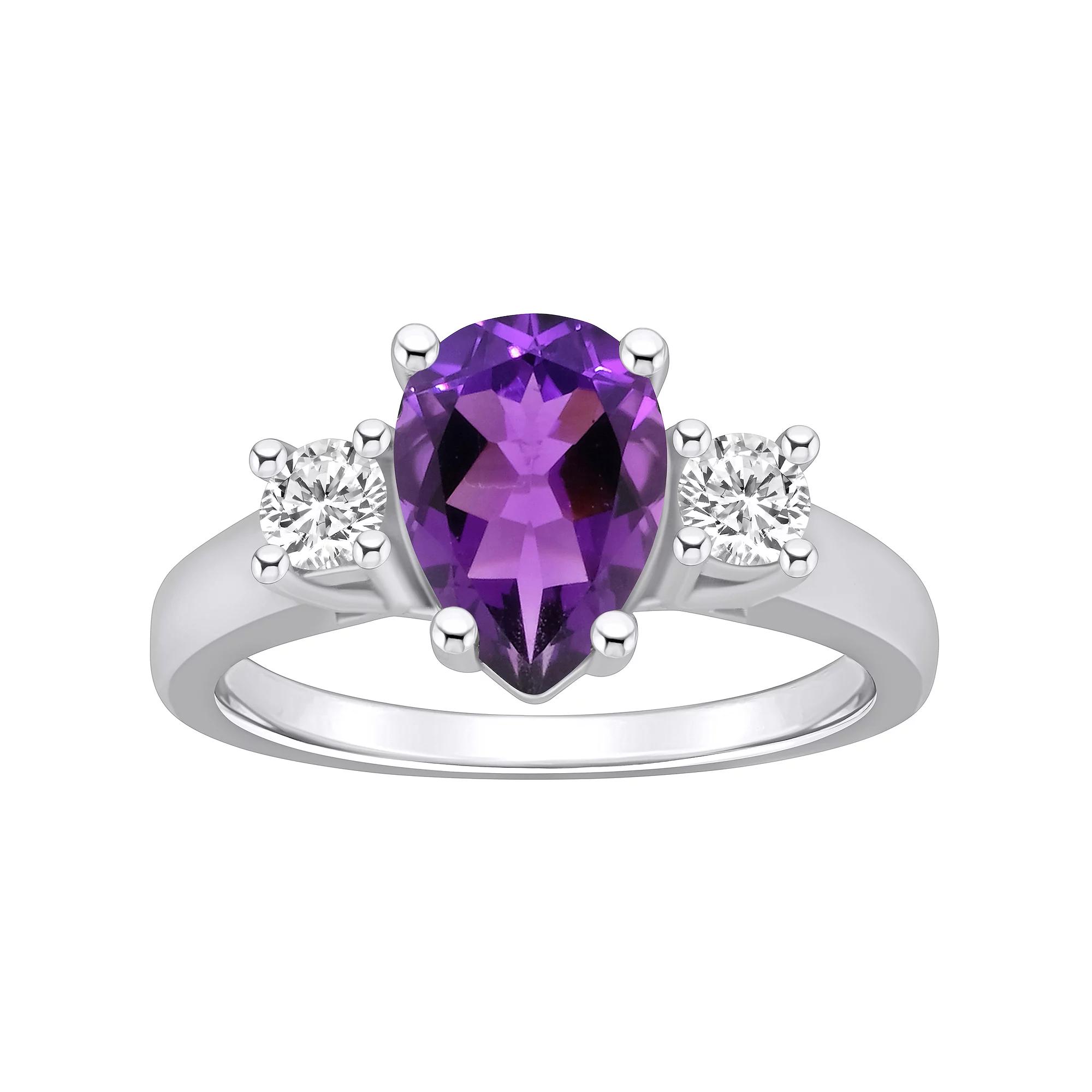 Alyson Layne 14k White Gold Pear Cut Amethyst & 1/3 Carat T.W. Diamond Ring, Women's, Size: 10, Purple Product Image
