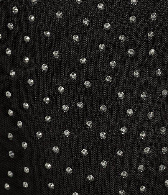 Honey and Rosie Adjustable Strap Sleeveless Fitted Mesh Rhinestone Midi Dress Product Image