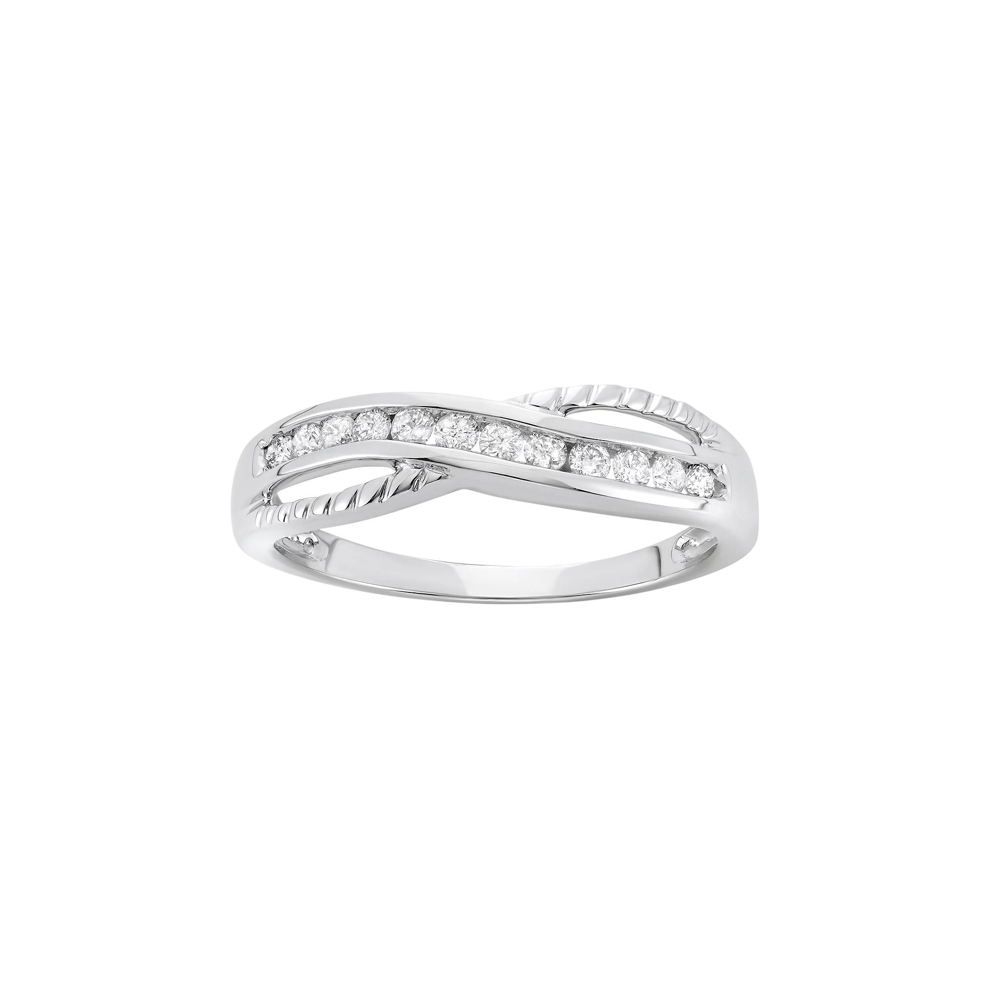 1/4 Carat T.W. Diamond 10k White Gold Crisscross Ring, Women's, Size: 7 Product Image