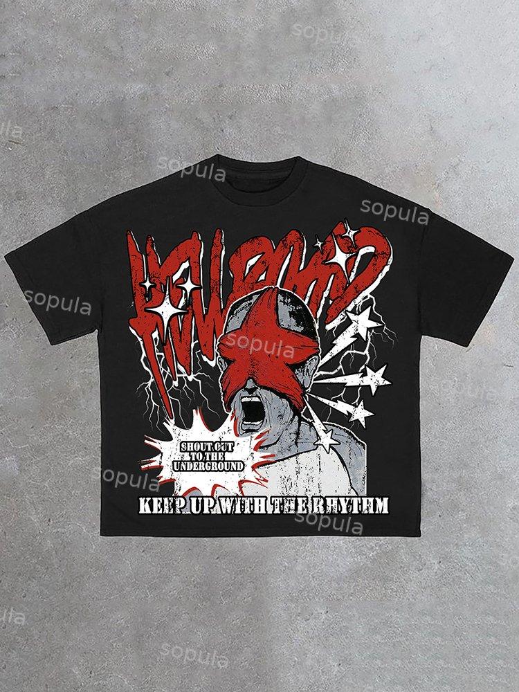 Hell Road Fun Portrait Graphic Print Cotton T-Shirt Product Image