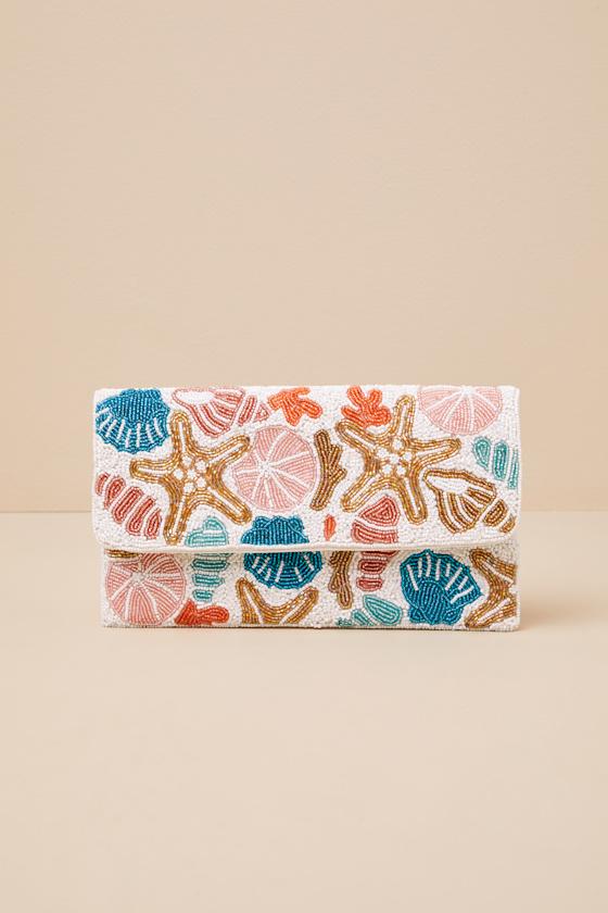 Pelagia White Multi Seashell Beaded Clutch Product Image