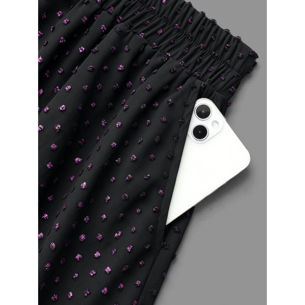 Plus Size Glitter Polka Dot Pleated Skirt Women Black Elegant Gathered No stretch Side seam pocket Everyday Skirts BloomChic 10/M Product Image