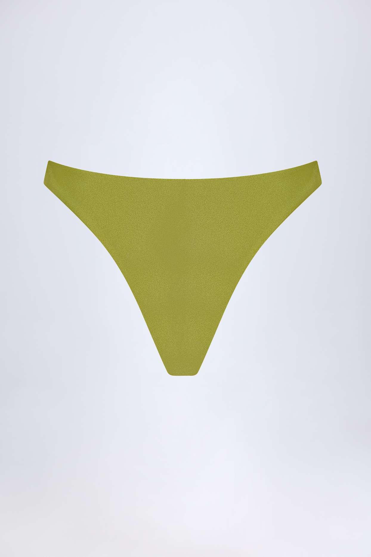 High-Leg Cheeky Bikini Bottoms in Olive Green Product Image