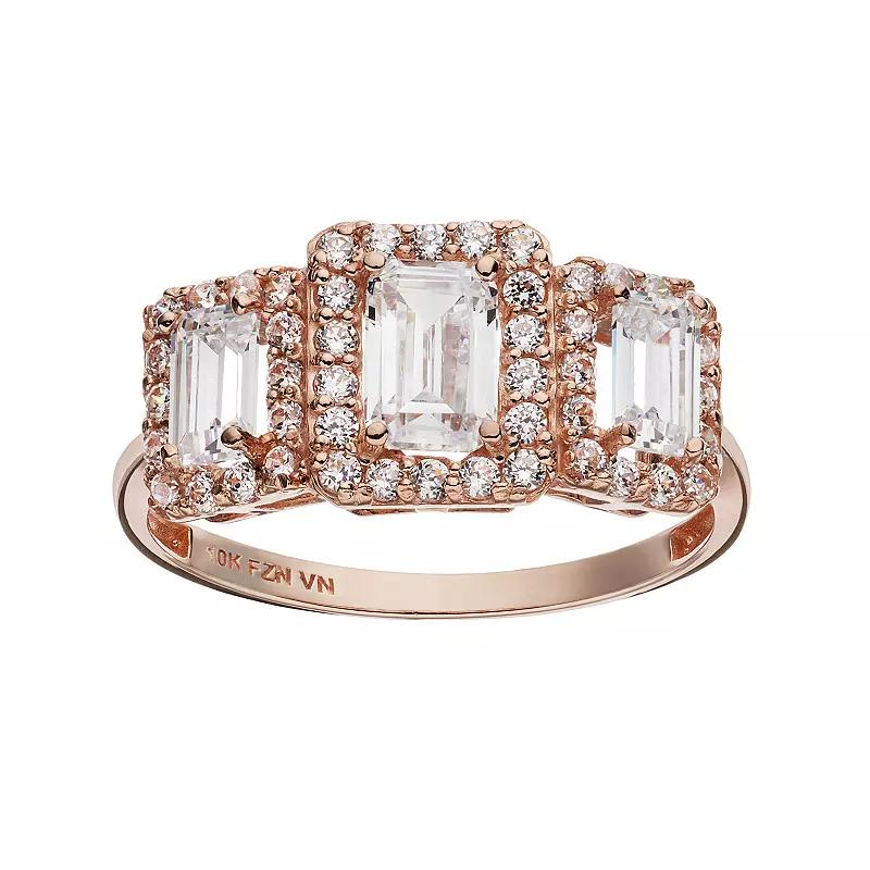Cubic Zirconia 10k Rose Gold Tiered Rectangle Ring, Women's, White Product Image